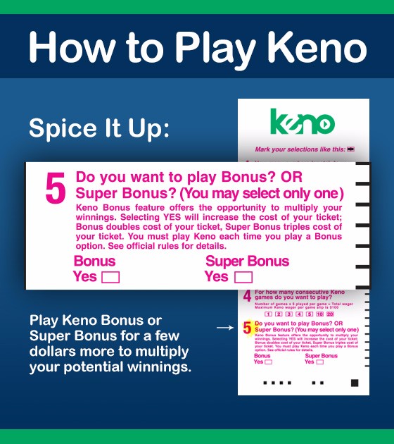 Spice it up: Play Keno Bonus or Super BOnus for a few dollars more to multiply your potential winnings.