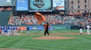 Orioles opening promotion with Oriole bird on field