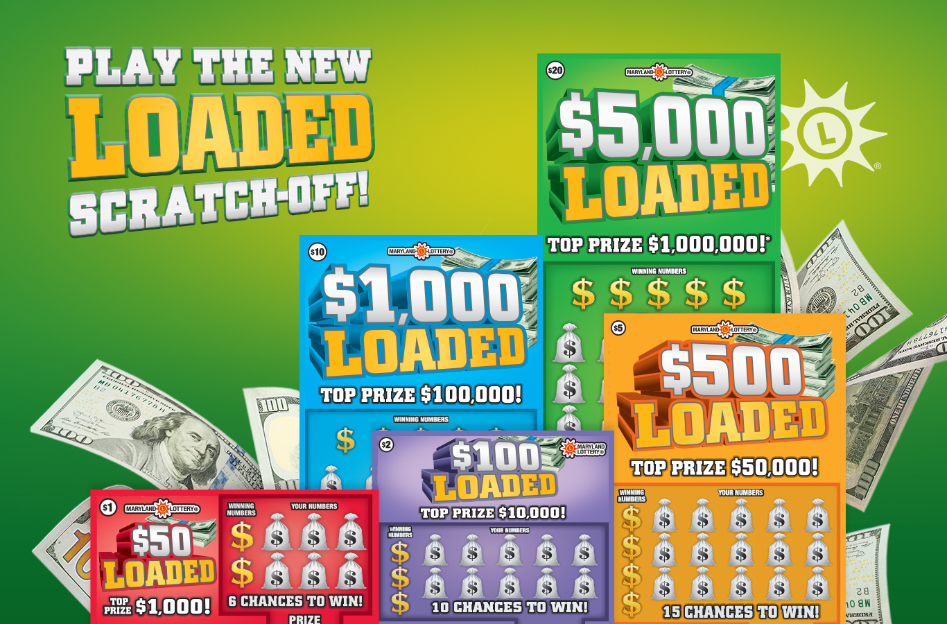 With top prizes up to $1 MILLION, the LOADED Scratch-Offs are LOADED with chances to win all kinds of cash!