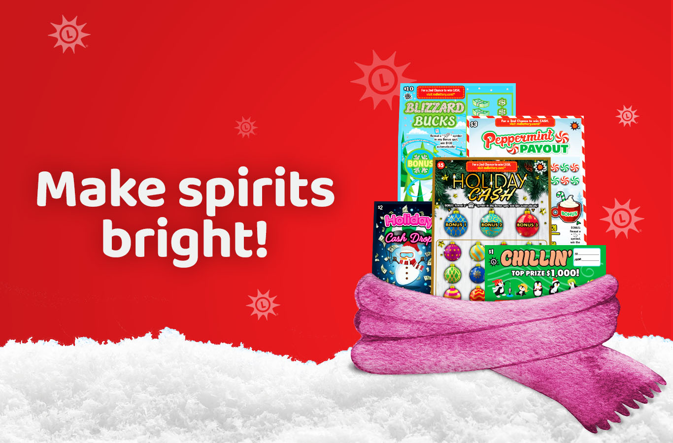Share the cheer with new Holiday Scratch-Offs! Play for your chance to win up to $100,000 instantly or up to $25,000 in second-chance drawings.