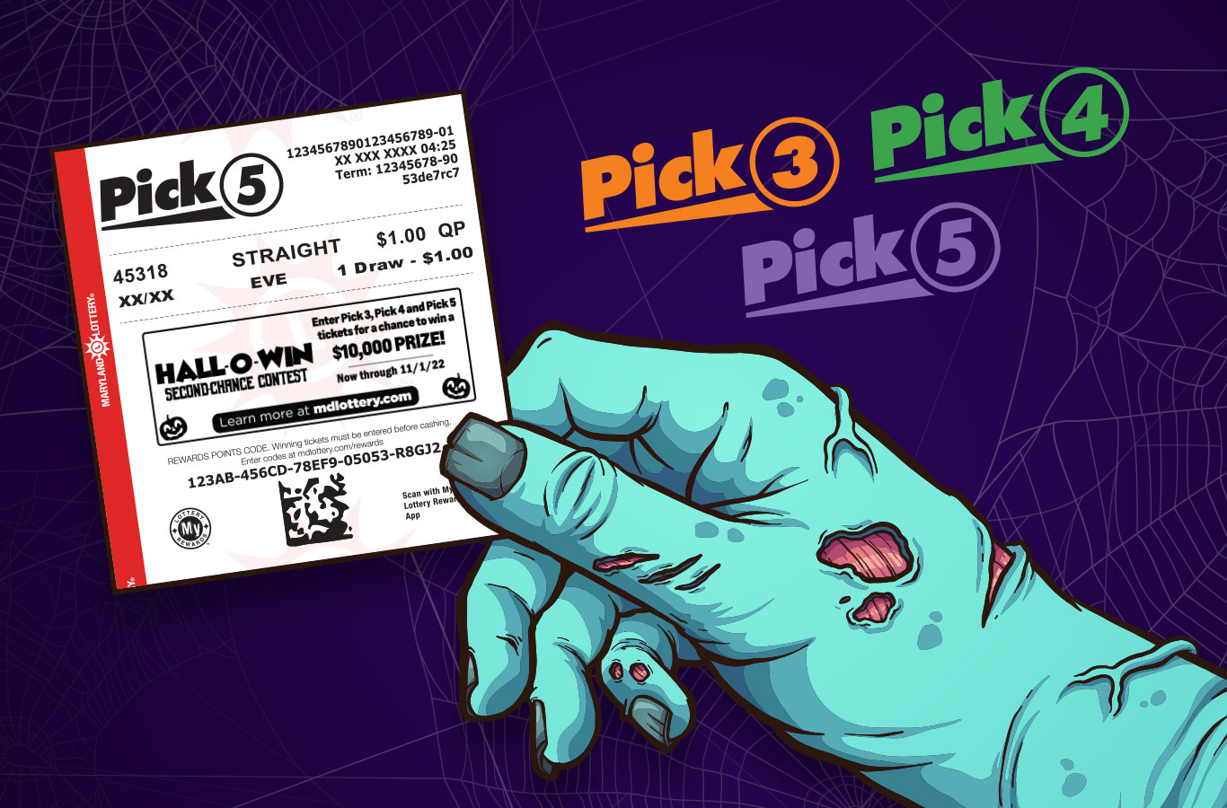 Play the spooktacular new Pick 3, Pick 4, Pick 5 Hall-o-Win Second-Chance Contest. You could win one of five $10,000 cash prizes!