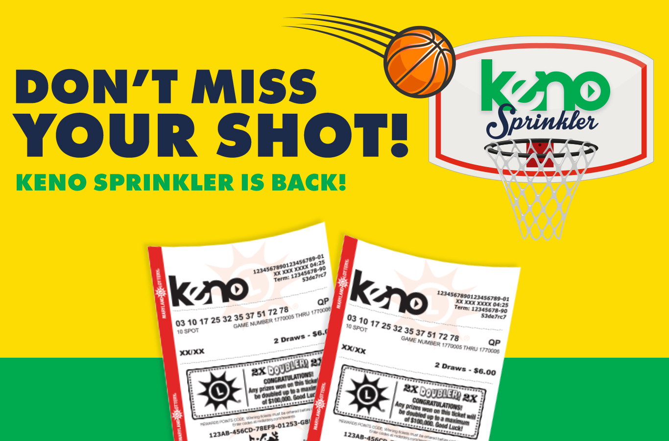 Keno Sprinkler gives you the chance to win 2x or 3X your prize!