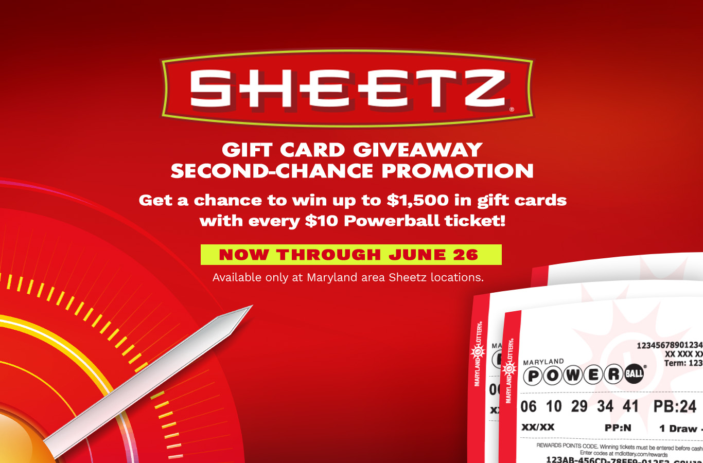 With the Sheetz Gift Card Giveaway second-chance promotion, get a chance to win up to $1,500 in gift cards with every $10 Powerball ticket.