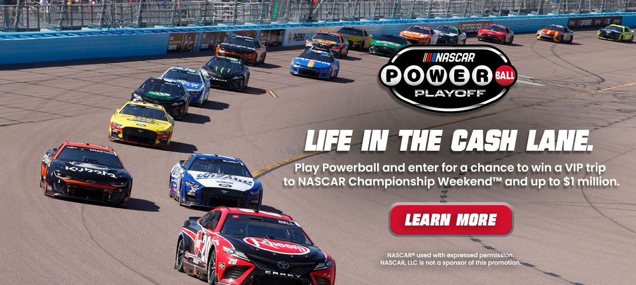 Play Powerball and enter for a chance to win a VIP trip to NASCAR Championship Weekend and up to $1 million.