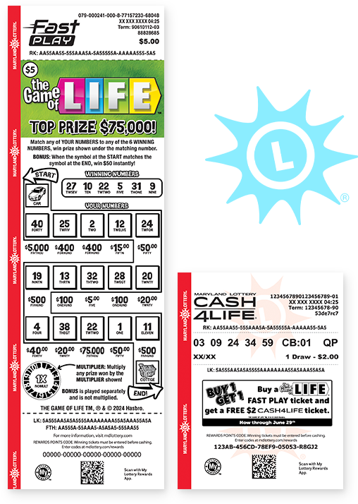 example of game of life fast play ticket and cash4life ticket