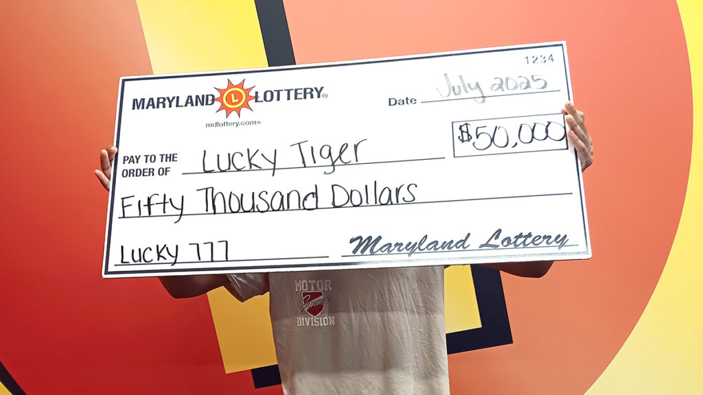 “Lucky Tiger,” a Towson University student from Montgomery County, won $50,000 on the Maryland Lottery scratch-off game Lucky 777.