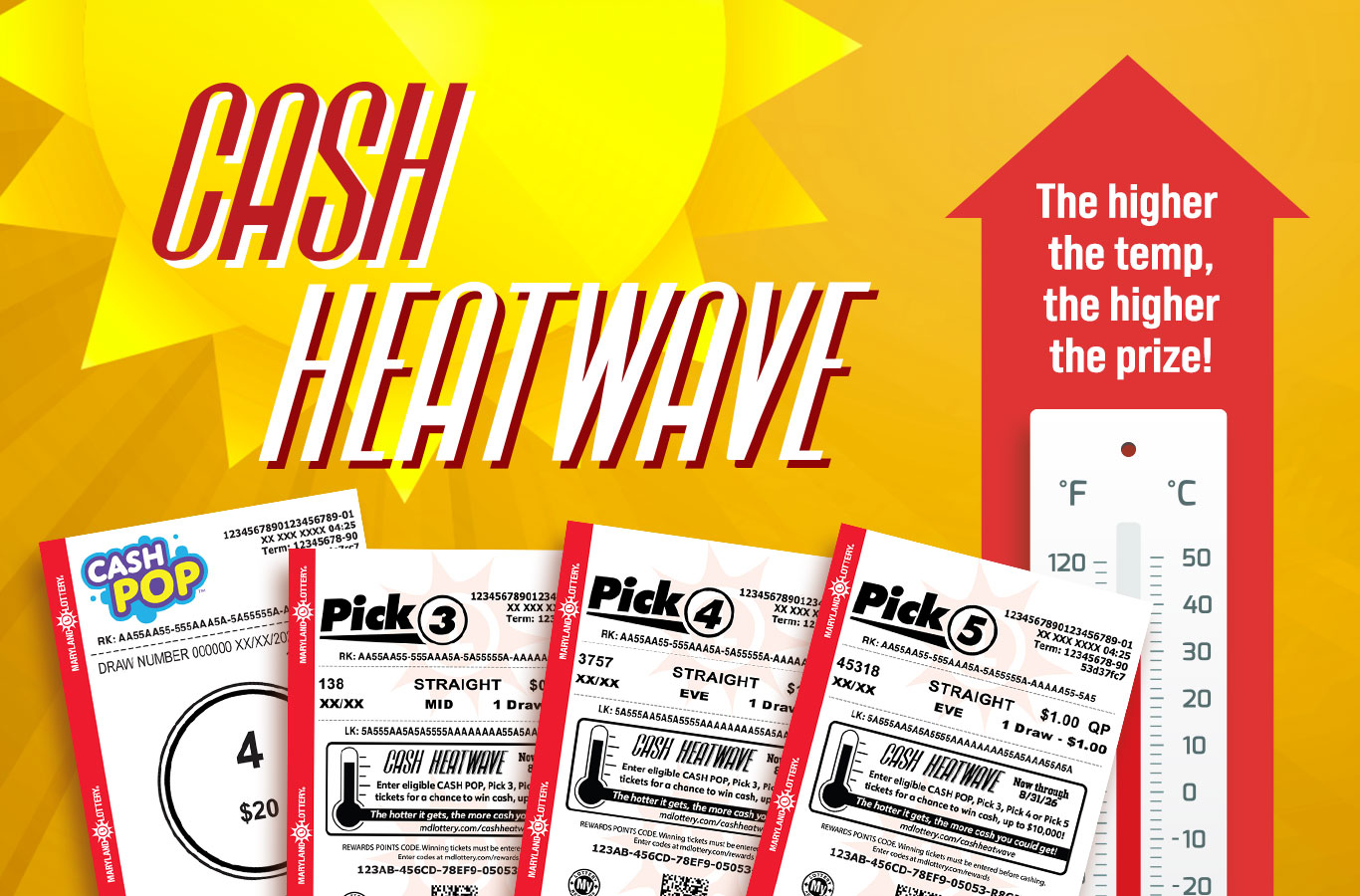 Enter any Pick 3, Pick 4, Pick 5, and CASH POP tickets purchased Aug. 3 - Aug. 31 for a second chance to win up to $10,000!