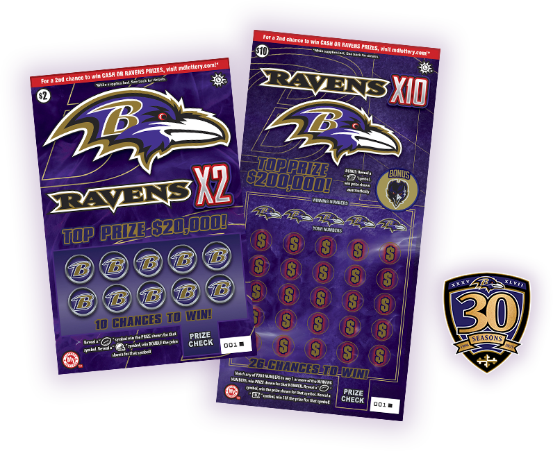 ravens scratch off tickets with 30th anniversary badge