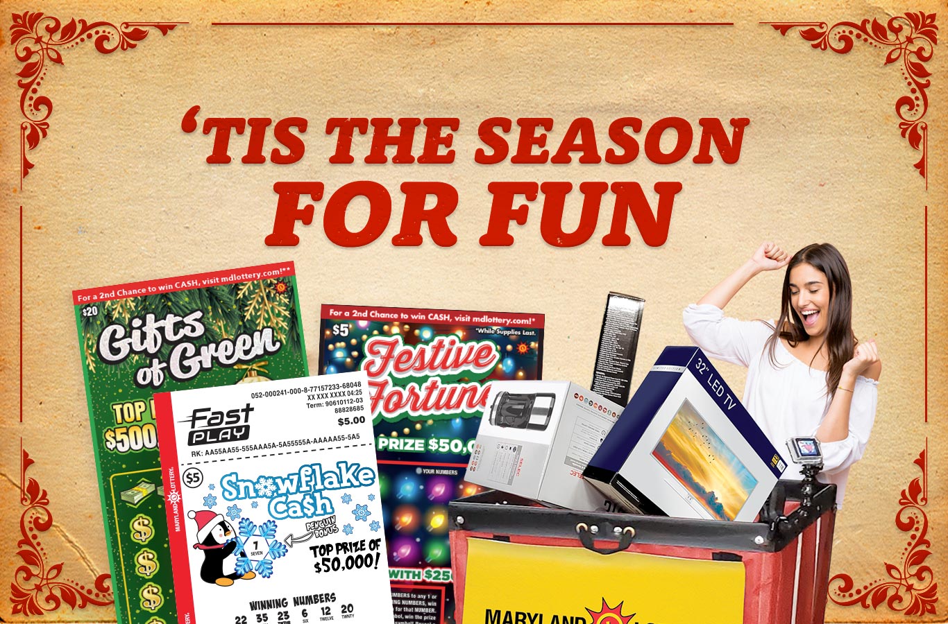 Holiday Scratch-Offs have arrived! You could win up to $100,000 instantly or up to $25,000 in second-chance drawings. Enter early for more chances to win!