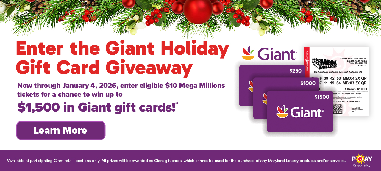 Enter the giant holiday gift card giveaway for a chance to win up to $1,500 in giant gift cards! learn more