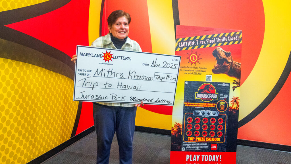 Mithra Khoshroo, of Laurel, is the second winner in the JURASSIC PARK second-chance promotion, through which she and a guest will be going to Hawaii. Two more drawings remain in this promotion.