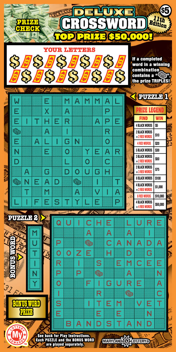 Deluxe Crossword Maryland scratch-off ticket