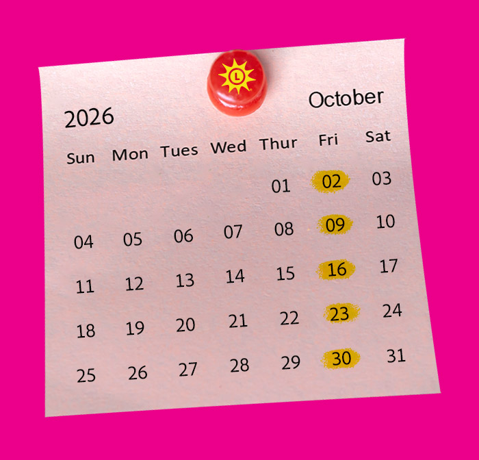 the calendar for october 2026 with fridays highlighted