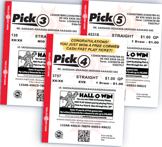 pick game tickets with a winning message displayed on one of them