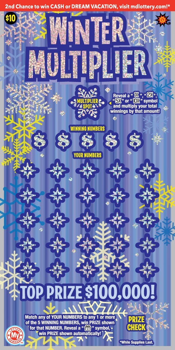 Winter Multiplier Maryland scratch-off ticket